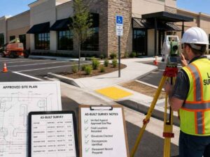 As-built survey in Fort Lauderdale Florida verifying completed commercial renovation improvements before project closeout.