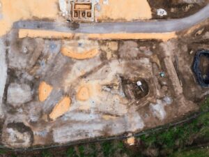 Aerial view of a construction site where LiDAR mapping can help identify existing ground conditions