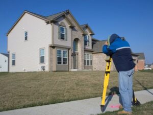 Licensed land surveyor verifying property boundaries and site conditions before building a backyard guest house in Fort Lauderdale, Florida.